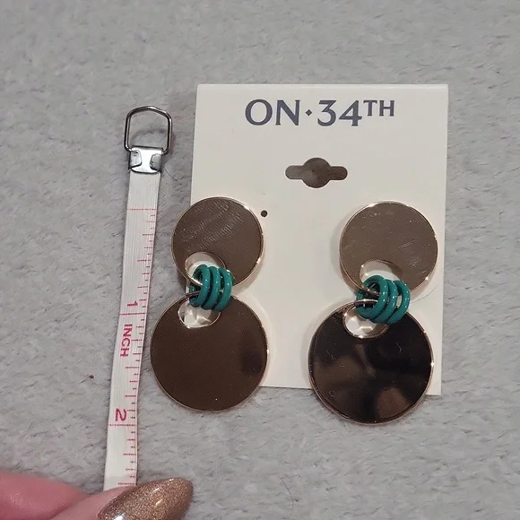 ON 34TH Gold and Teal Earrings - Picture 3 of 5